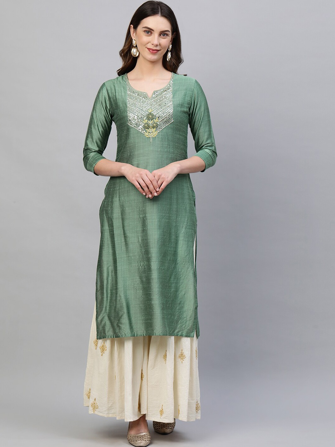 

FASHOR Women Green Yoke Design Yoke Design Kurta