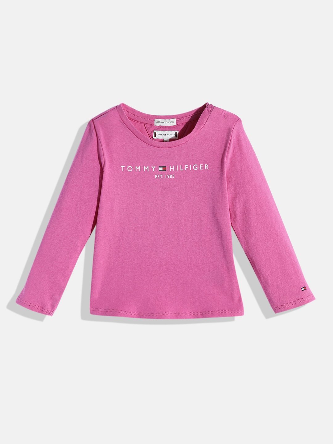

Tommy Hilfiger Girls Fuchsia Brand Logo Printed Pure Organic Cotton T-shirt