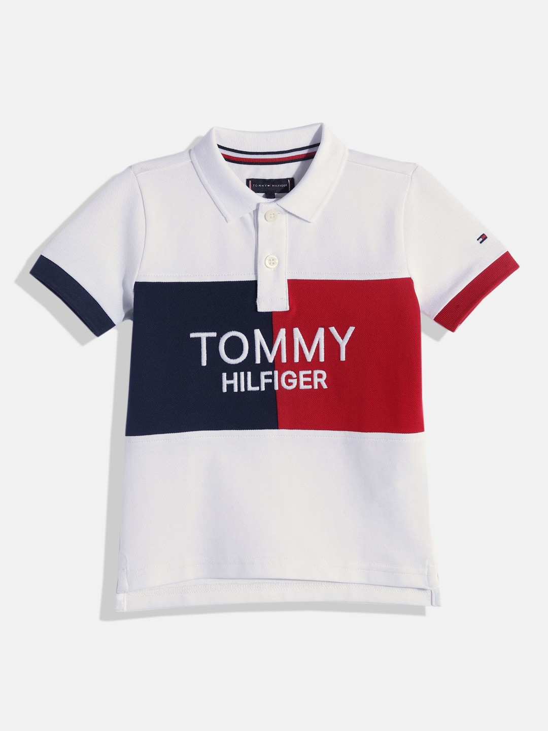 

Tommy Hilfiger Boys White Colourblocked Polo Collar Organic Cotton T-shirt
