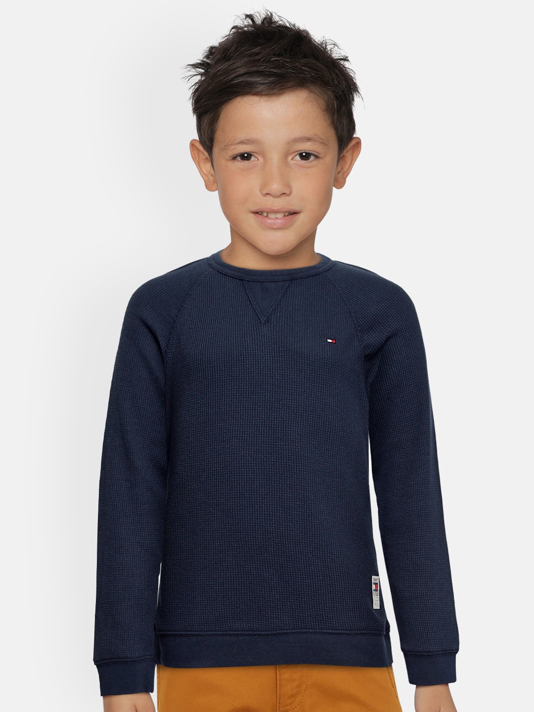 

Tommy Hilfiger Boys Navy Blue Solid BB MINI WAFFLE Organic Cotton T-shirt
