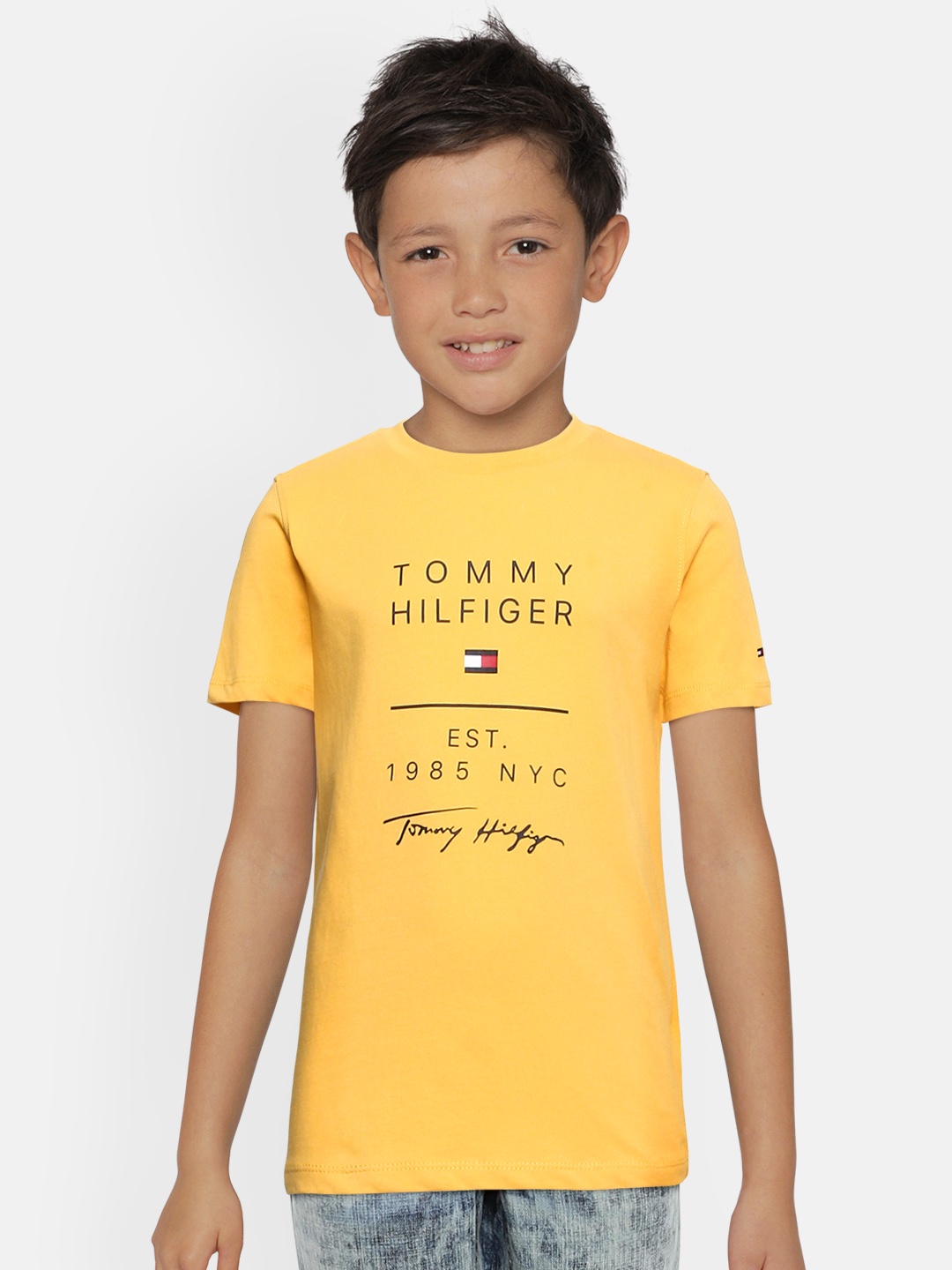 

Tommy Hilfiger Boys Yellow Brand Logo Printed Organic Cotton T-shirt