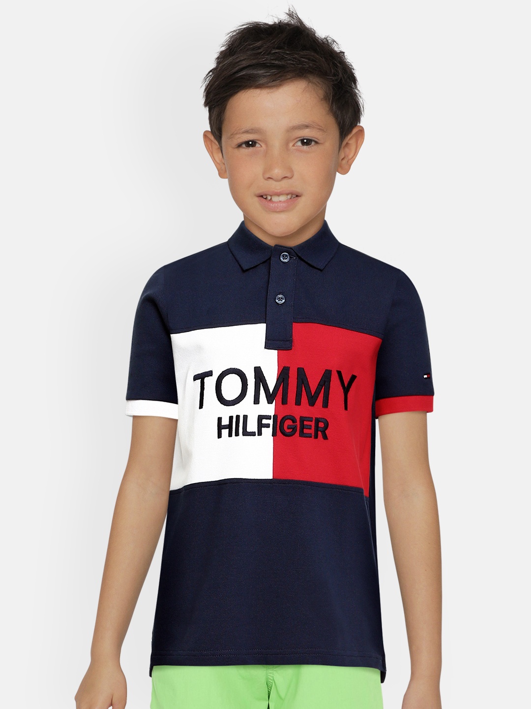 

Tommy Hilfiger Boys Navy Blue Red Brand Logo Organic Cotton Polo Organic Cotton T-shirt