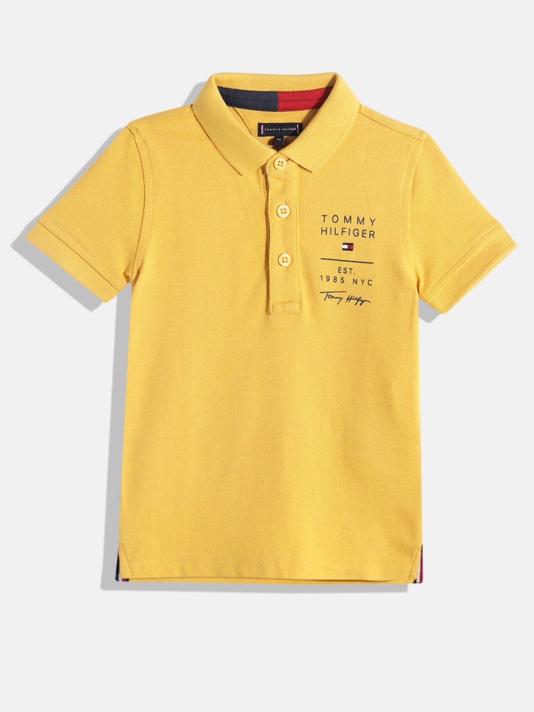 

Tommy Hilfiger Boys Yellow Brand Logo Printed Polo Collar Organic Cotton T-shirt