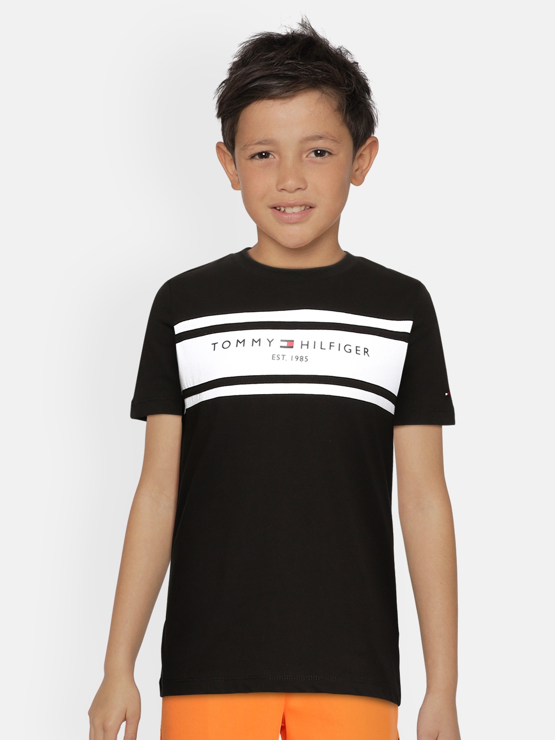 

Tommy Hilfiger Boys Black & White Typography Printed Organic Cotton T-shirt