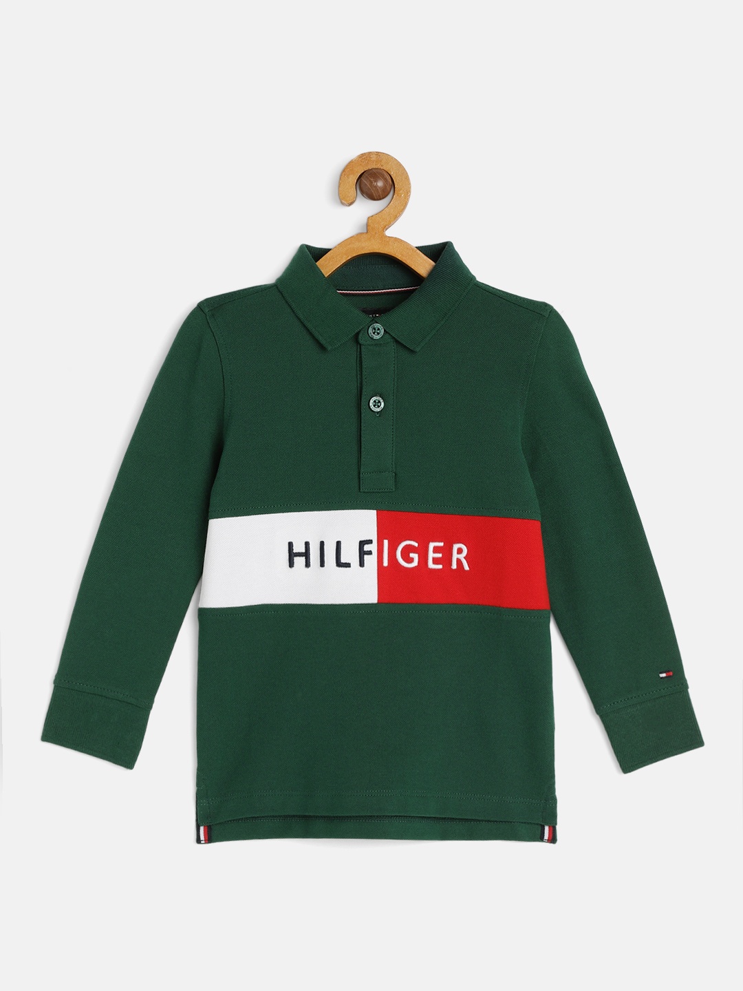 

Tommy Hilfiger Boys Green & Red Colourblocked Polo Collar T-shirt