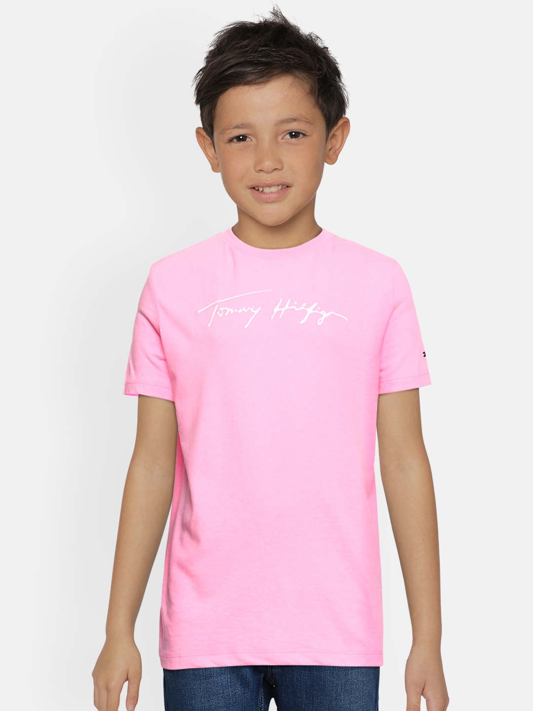 

Tommy Hilfiger Boys Pink Brand Logo Printed T-shirt