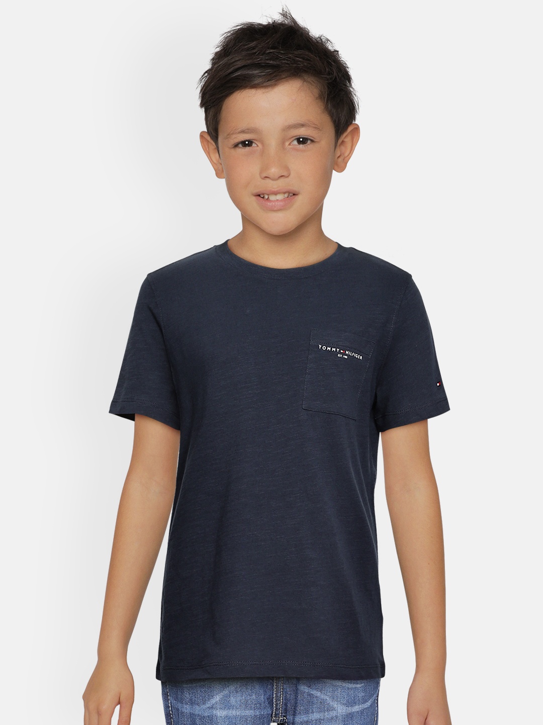 

Tommy Hilfiger Boys Navy Solid Blue BB ESSENTIAL SLUB Organic Cotton T-shirt, Navy blue