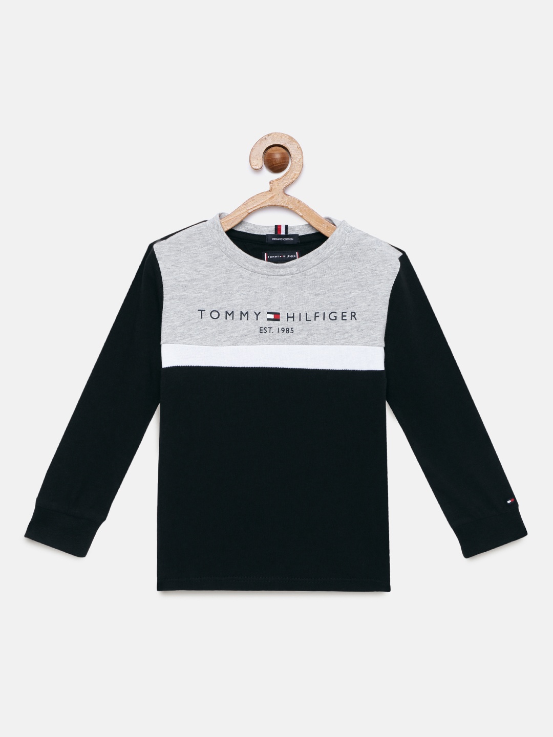

Tommy Hilfiger Boys Black Grey Colourblocked Organic Cotton Pure Cotton T-shirt