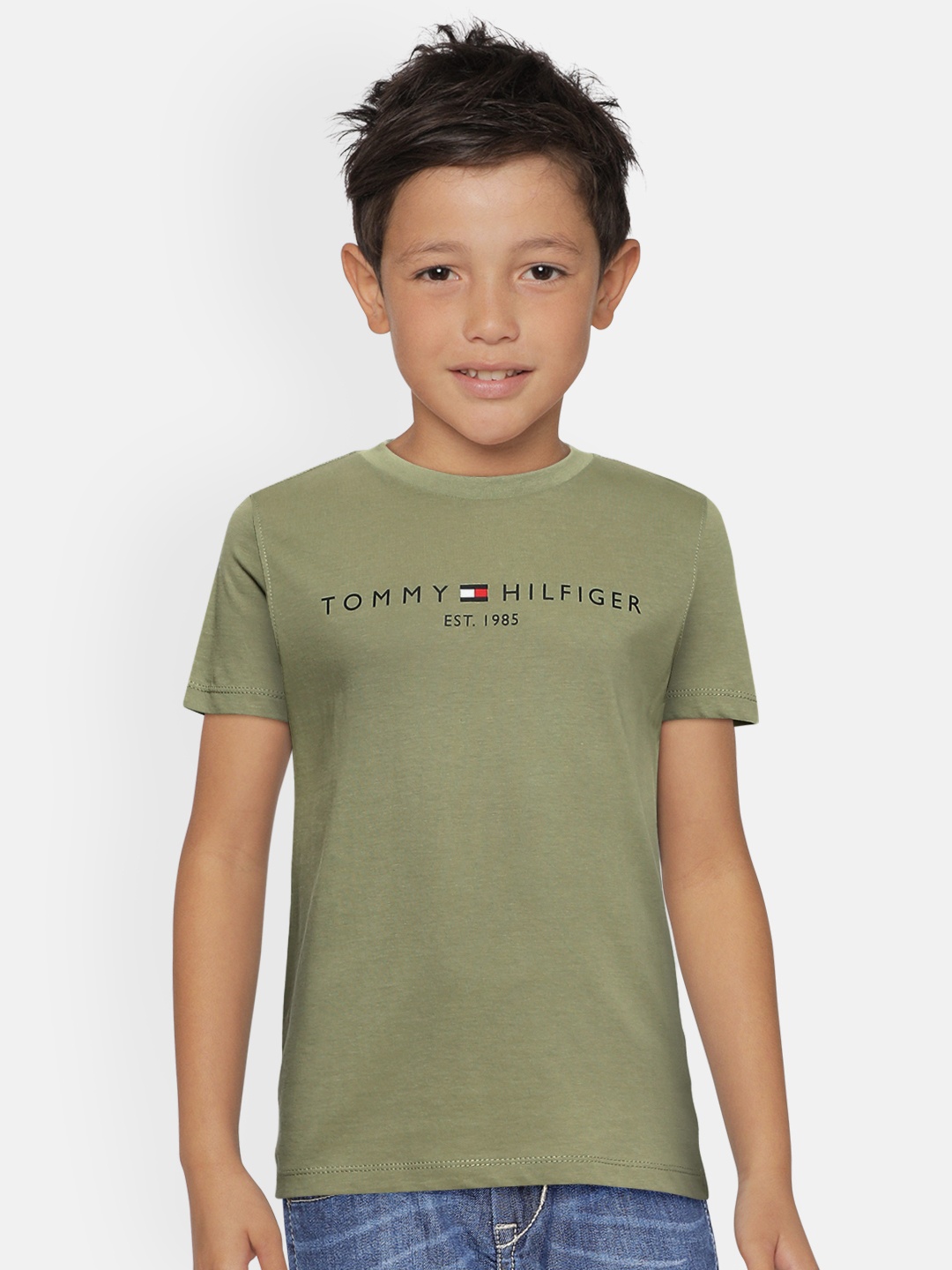 

Tommy Hilfiger Boys Olive Green Typography Printed T-shirt