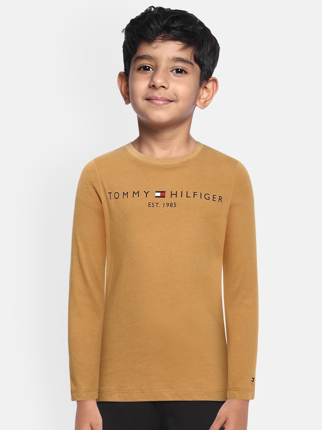 

Tommy Hilfiger Boys Mustard Brown Brand Logo Organic Cotton T-shirt