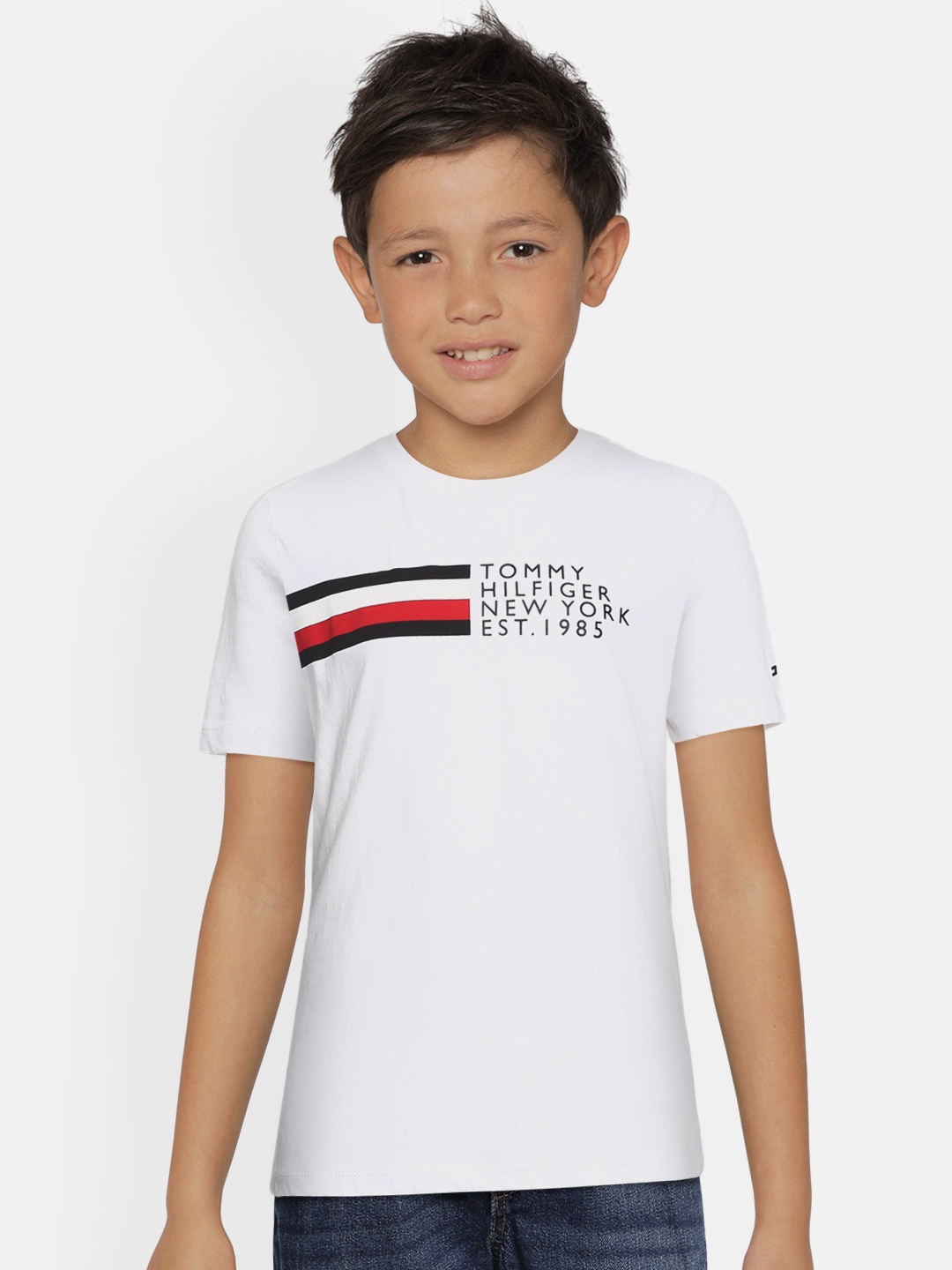 

Tommy Hilfiger Boys White Brand Logo Printed Organic Cotton T-shirt