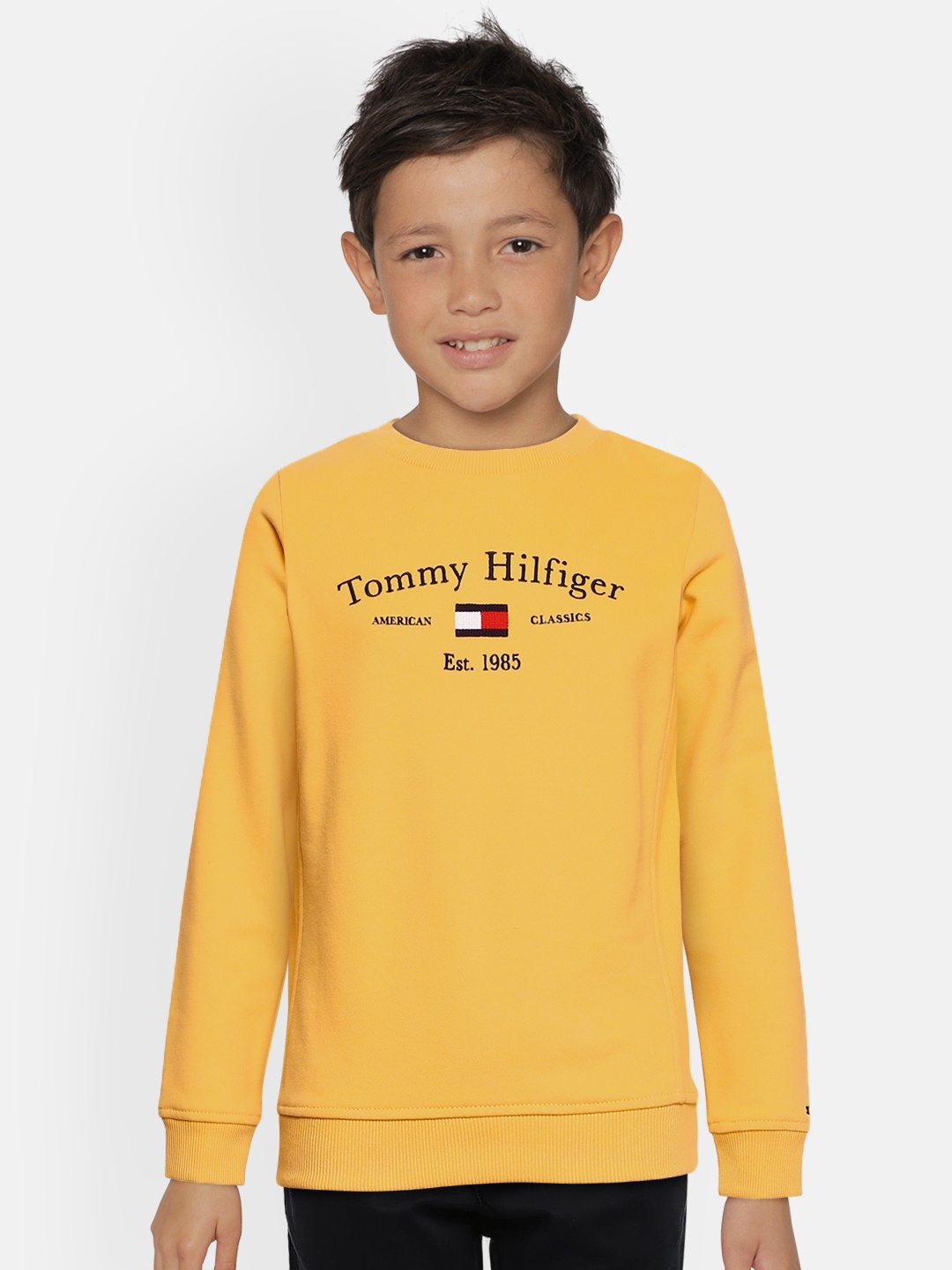 

Tommy Hilfiger Boys Yellow Brand Logo Printed Cotton Sweatshirt