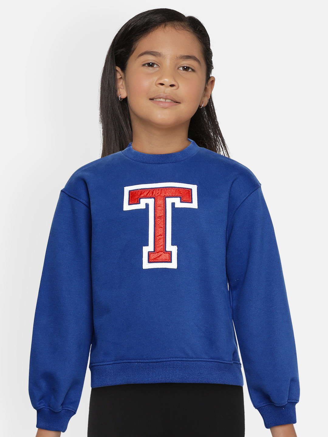 

Tommy Hilfiger Girls Blue T Applique Organic Cotton Sweatshirt