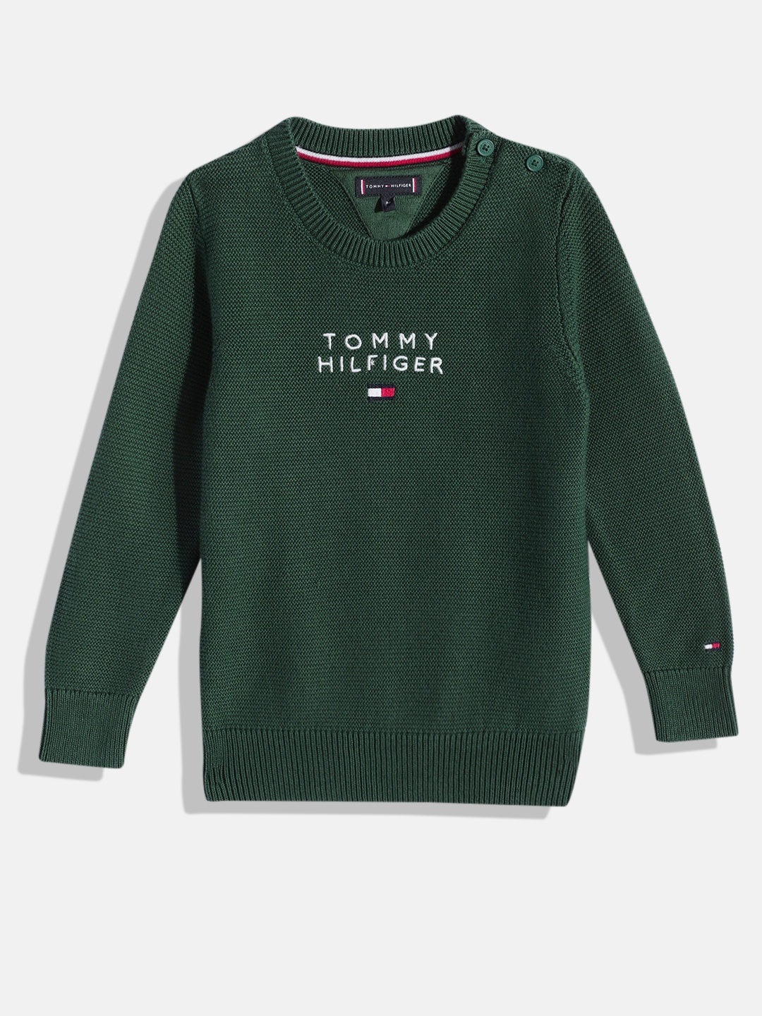 

Tommy Hilfiger Boys Green Brand Logo Embroidered Organic Cotton Pullover