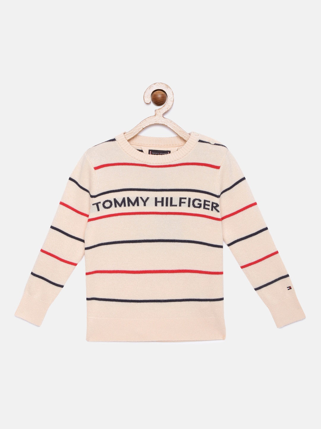 

Tommy Hilfiger Boys White & Red Striped Pure Cotton Pullover