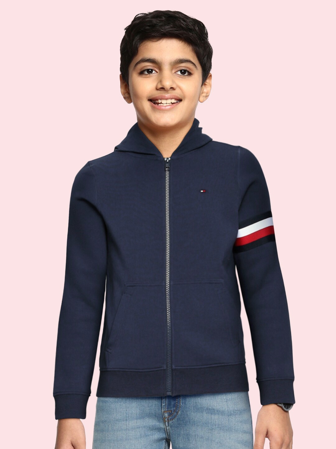 

Tommy Hilfiger Boys Navy Blue Solid Hooded Sweatshirt