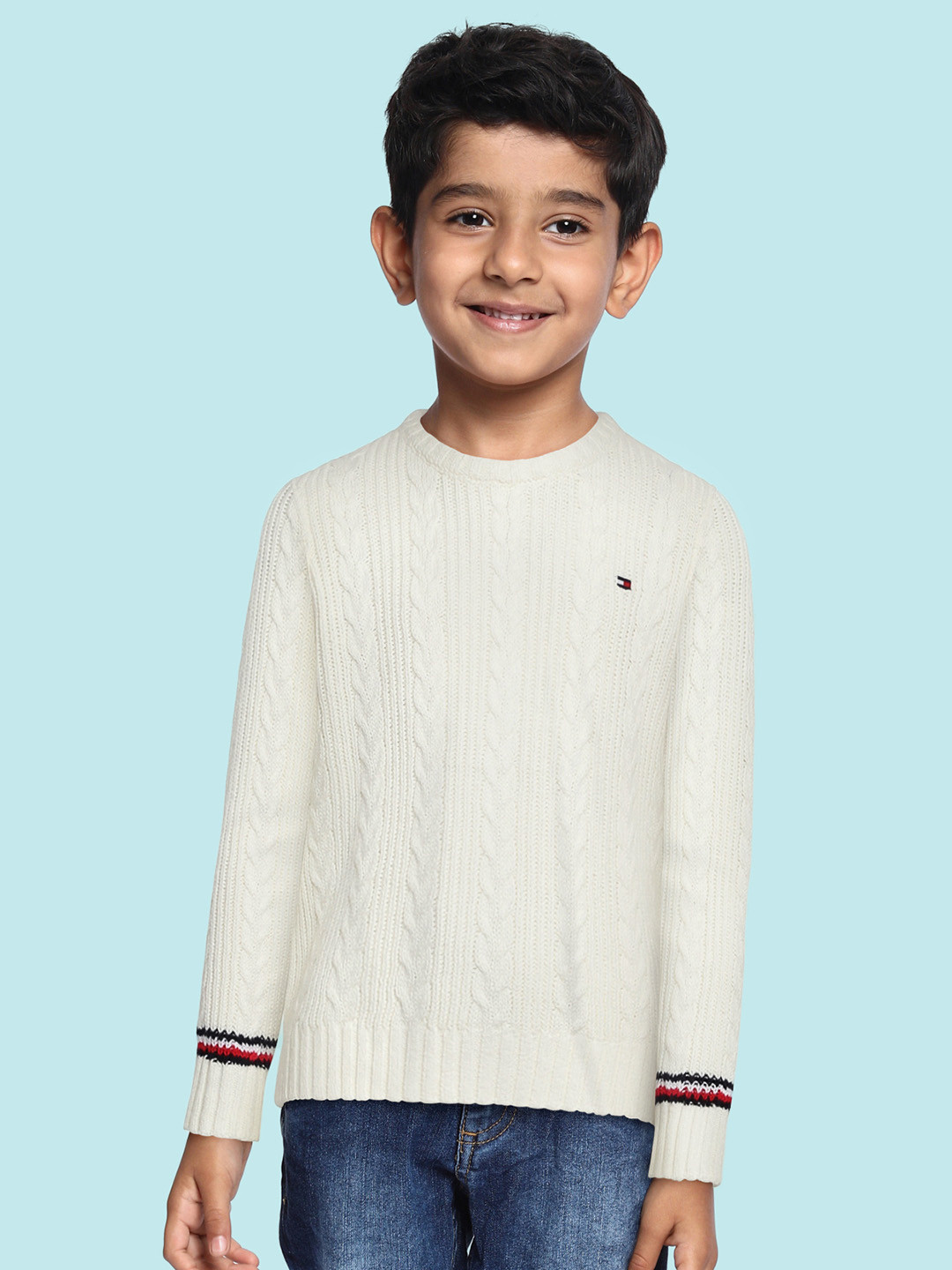 

Tommy Hilfiger Boys Cream-Coloured Cable Knit Pullover