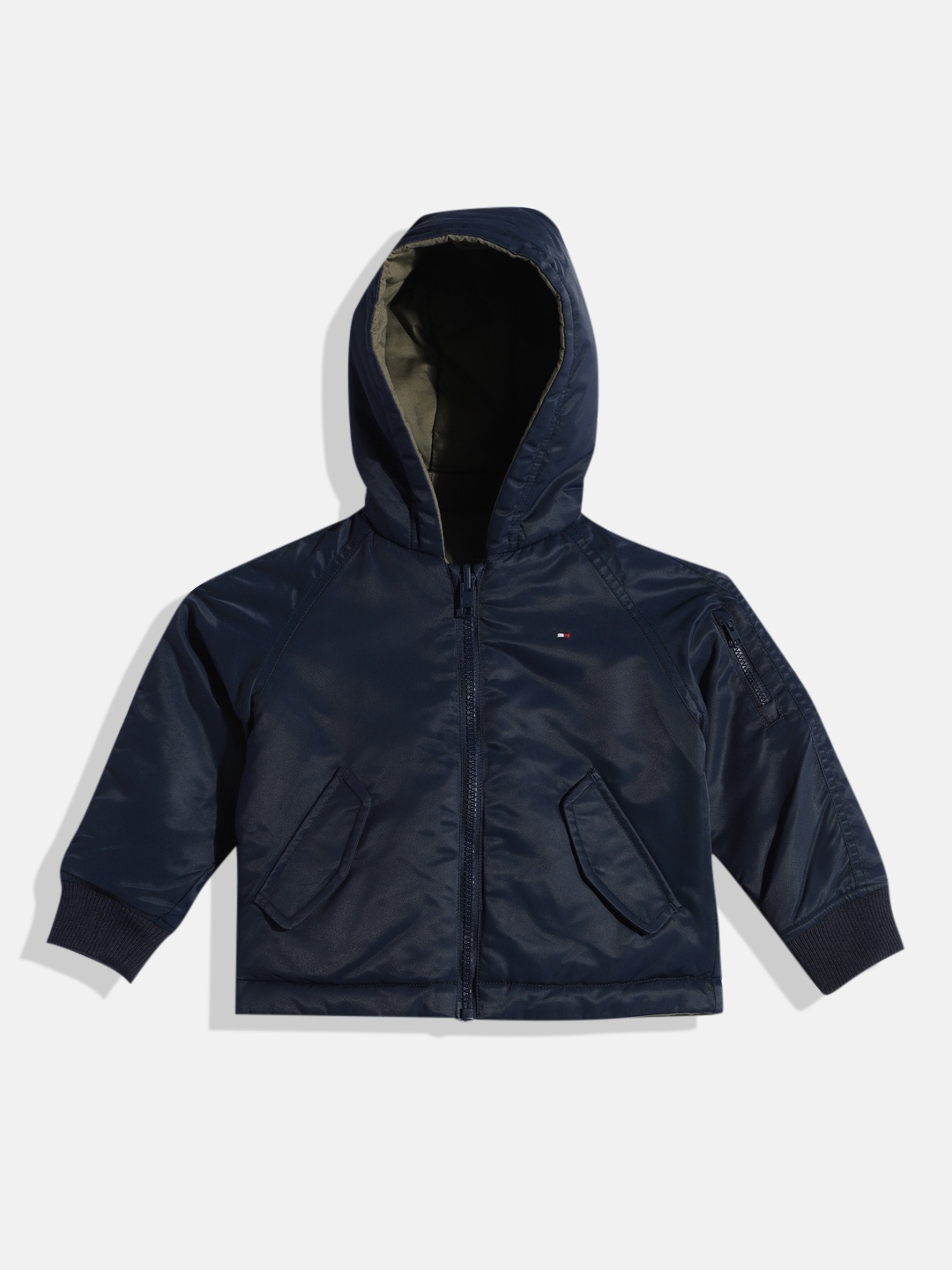 

Tommy Hilfiger Boys Navy Blue & Olive Green Reversible Bomber Jacket