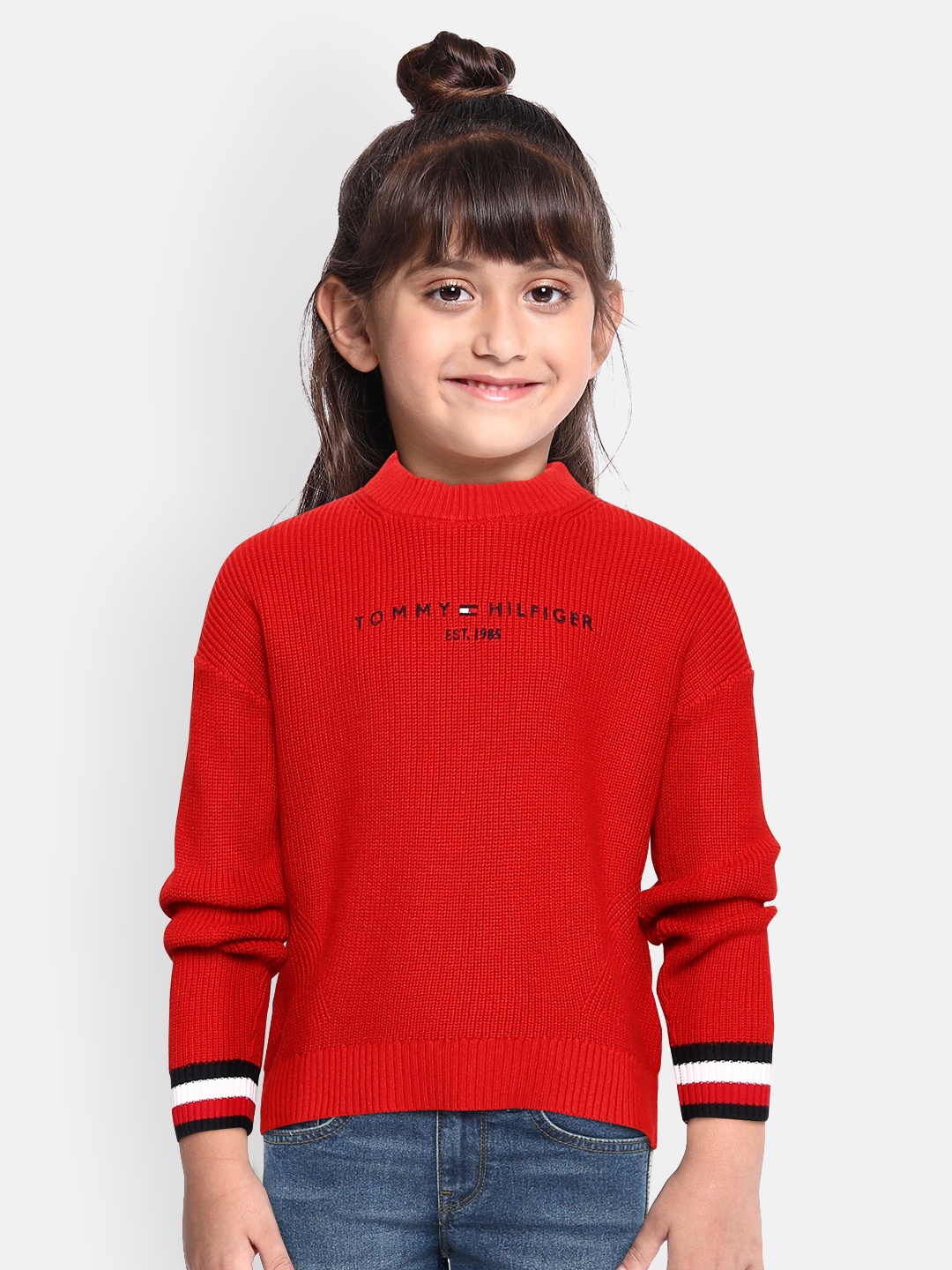 

Tommy Hilfiger Girls Red Solid Pure Cotton Pullover