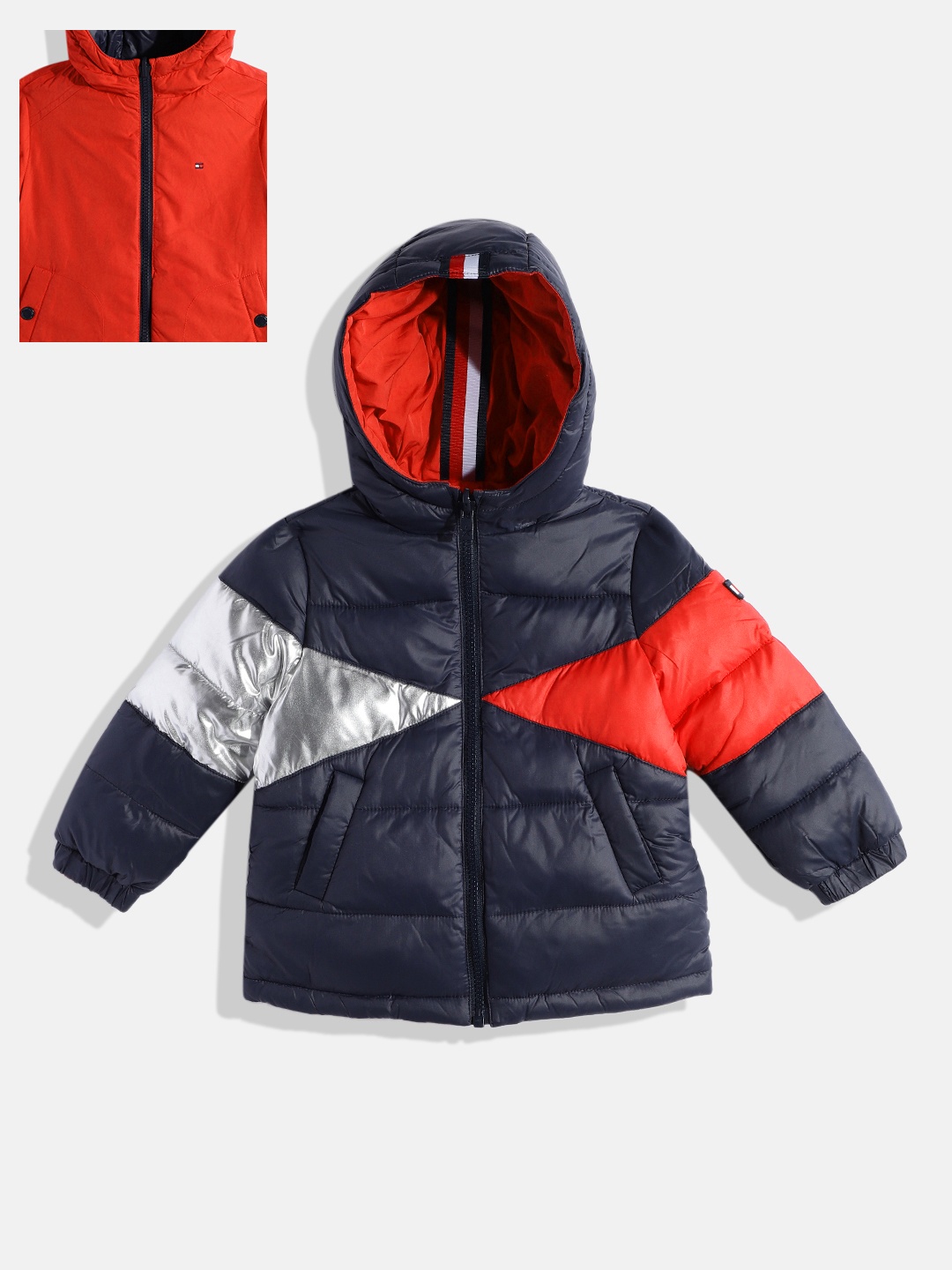 

Tommy Hilfiger Girls Navy Blue and Red Reversible Lightweight Puffer Jacket