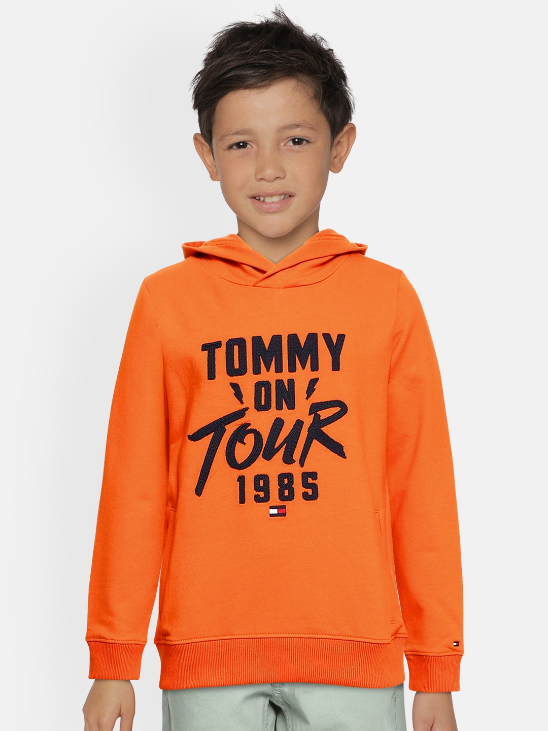 

Tommy Hilfiger Boys Orange Printed Hooded Sweatshirt
