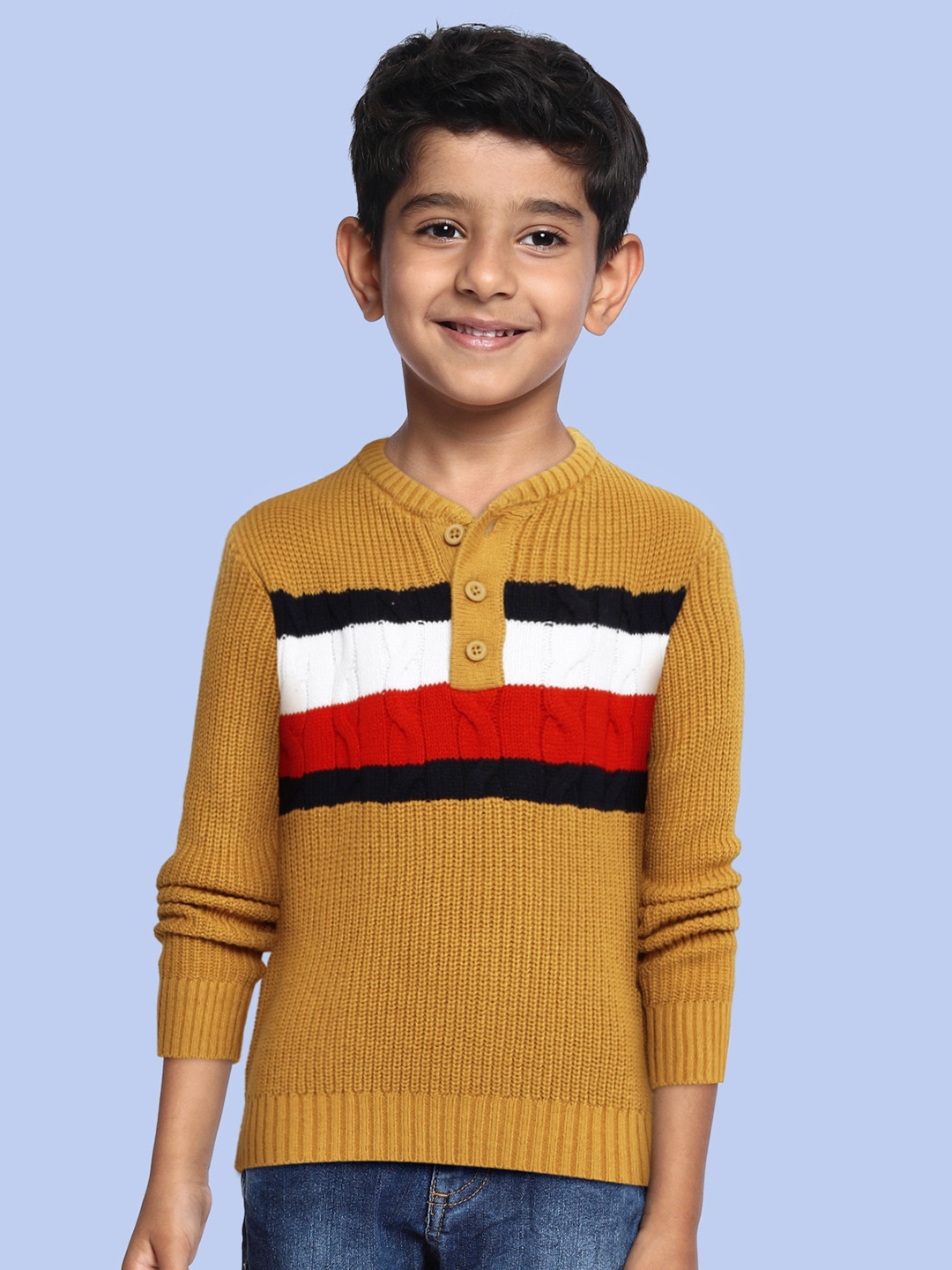 

Tommy Hilfiger Boys Camel Brown Striped Pullover