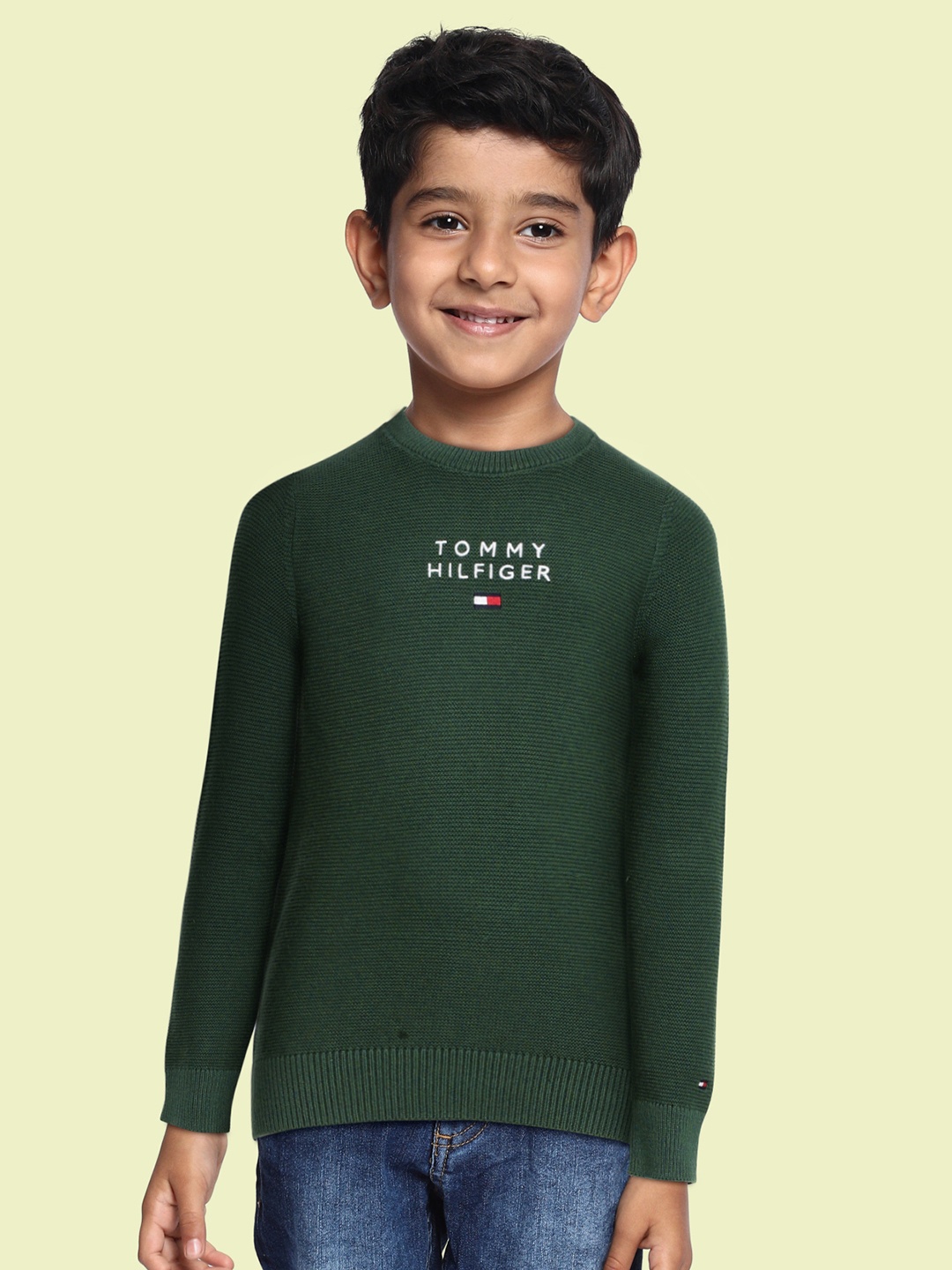 

Tommy Hilfiger Boys Green Self Design Pure Cotton Pullover
