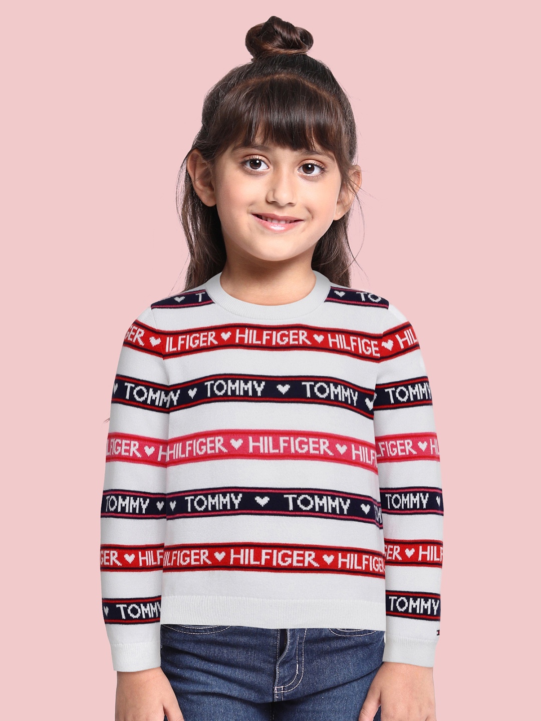 

Tommy Hilfiger Girls Red & Navy Blue Striped Pullover