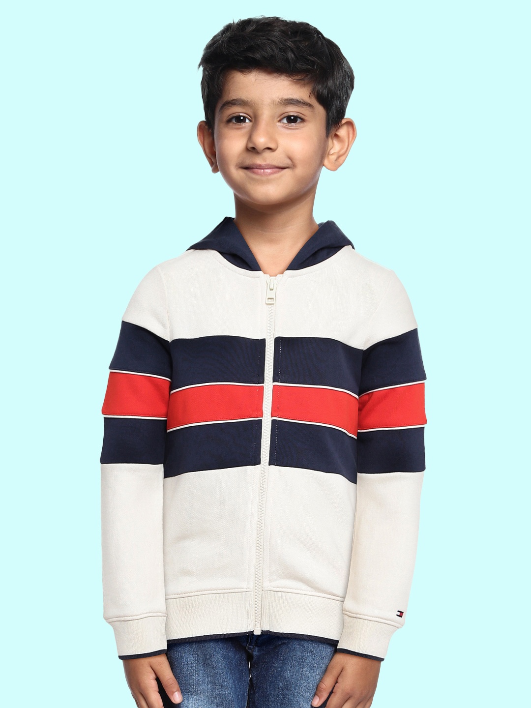 

Tommy Hilfiger Boys Off White Colourblocked Hooded Sweatshirt