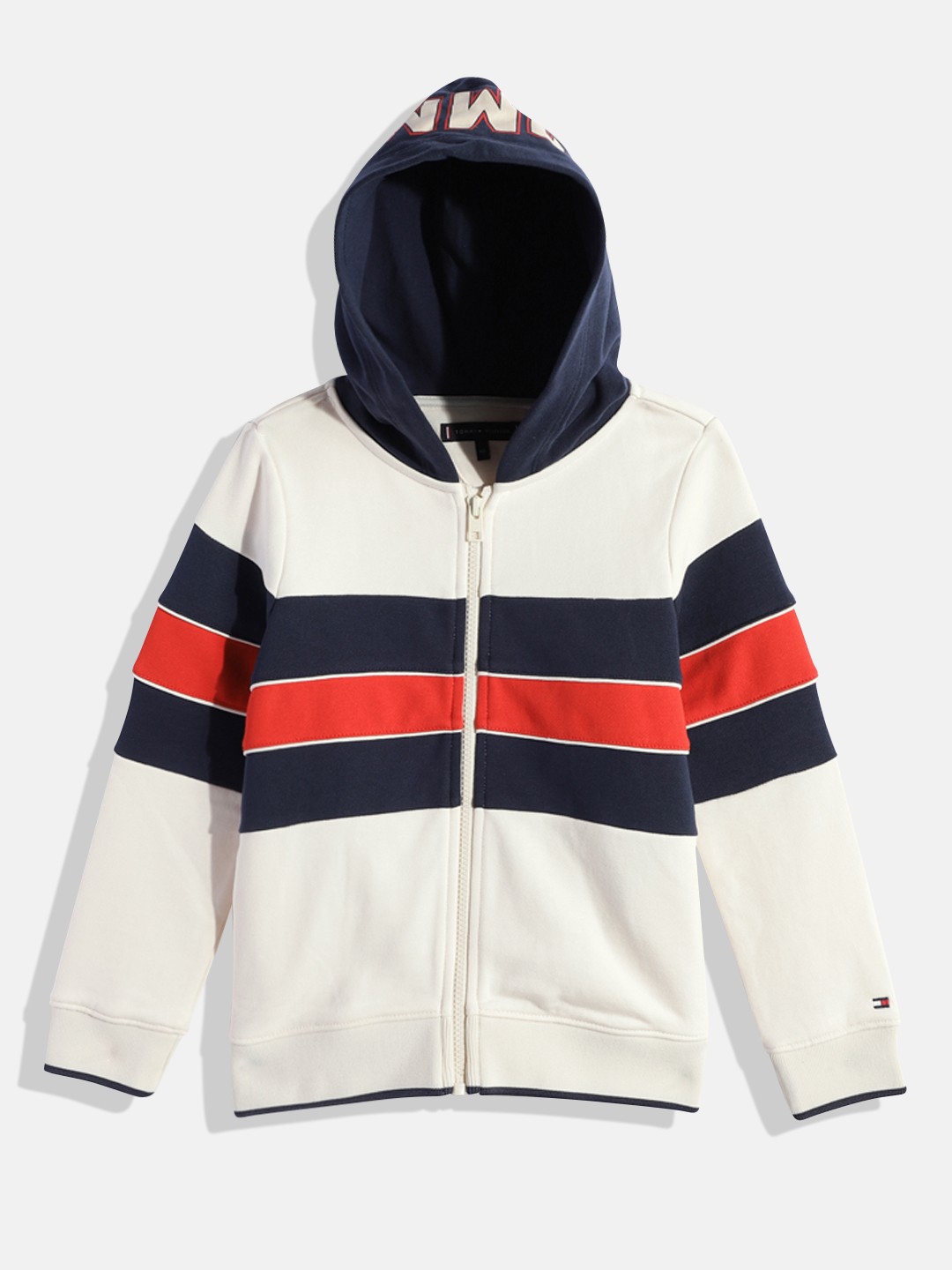 

Tommy Hilfiger Boys Cream-Coloured Colourblocked Hooded Sweatshirt