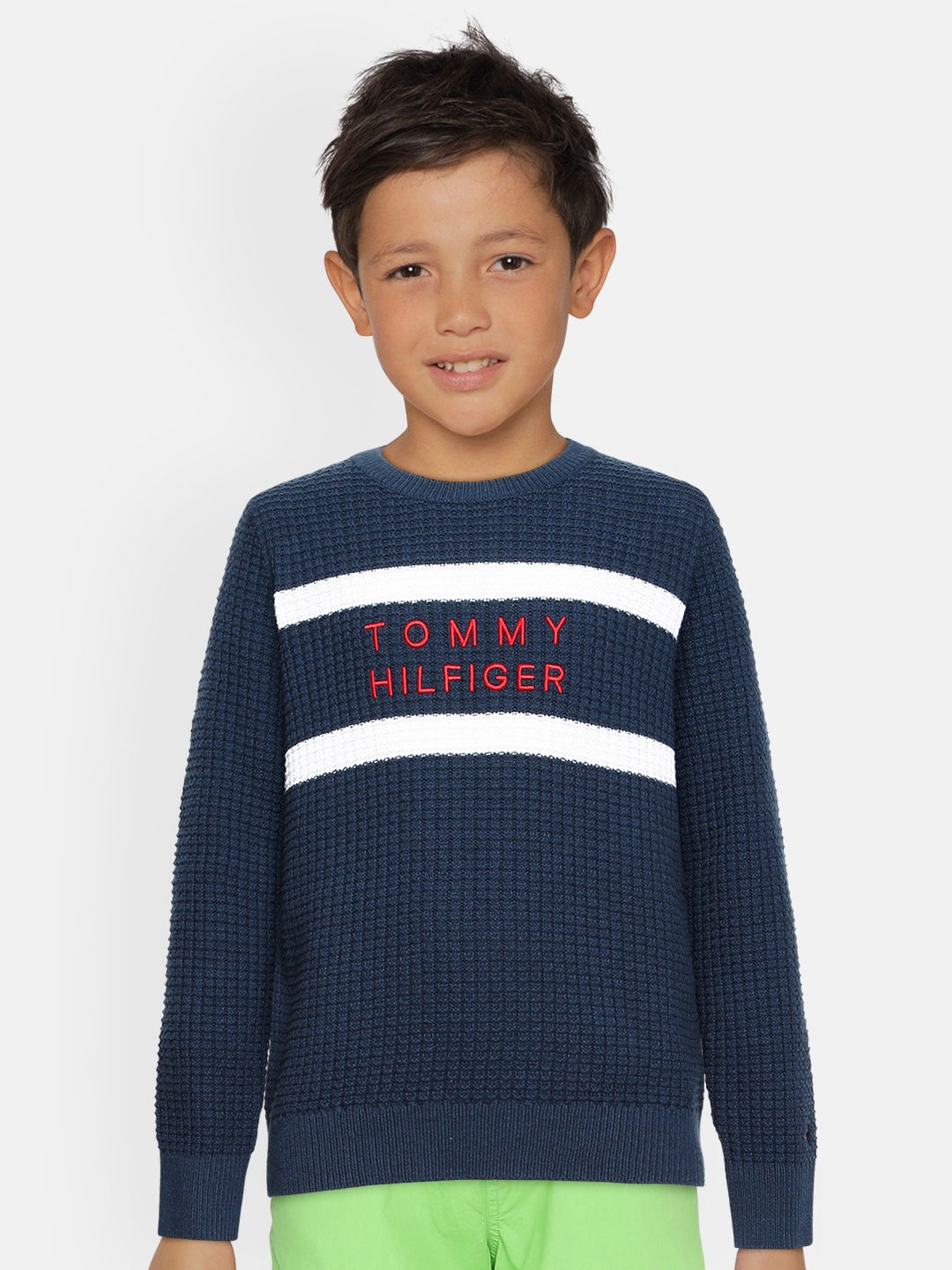 

Tommy Hilfiger Boys Navy Blue & White Typography Pullover