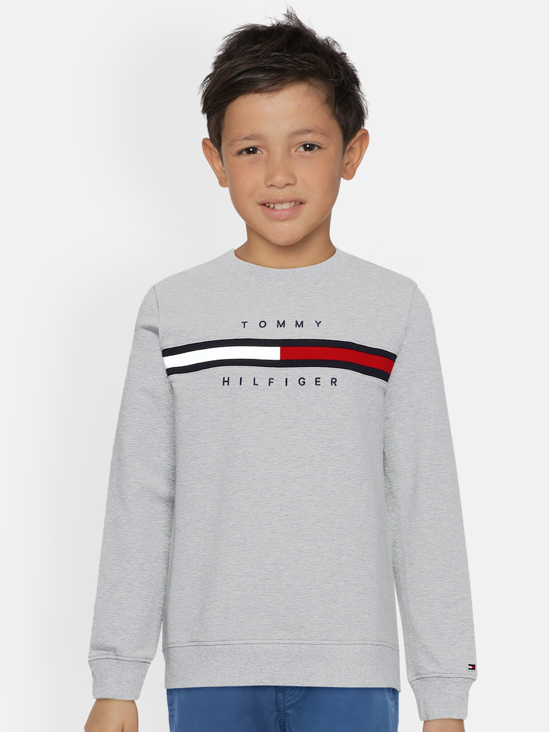 

Tommy Hilfiger Boys Grey Melange Brand Logo Embroidered Sweatshirt