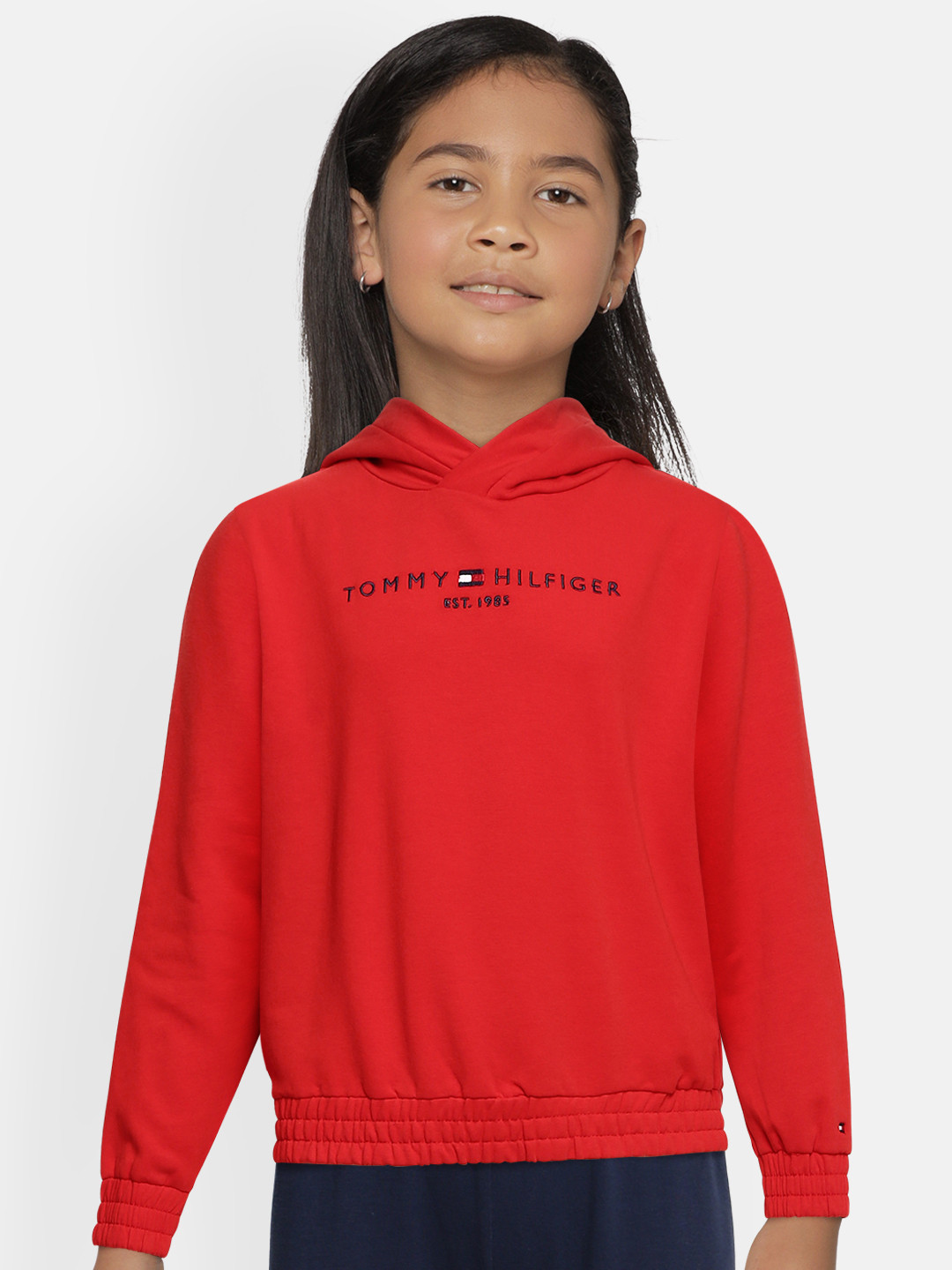 

Tommy Hilfiger Girls Red Embroidered Organic Cotton Hooded Sweatshirt
