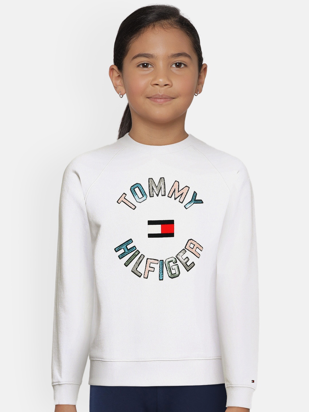 

Tommy Hilfiger Girls White Solid Sequinned Sweatshirt