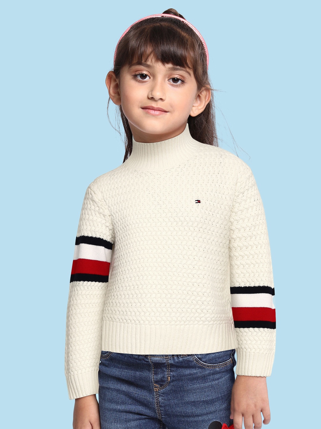 

Tommy Hilfiger Girls Cream-Coloured Cable Knit Pullover