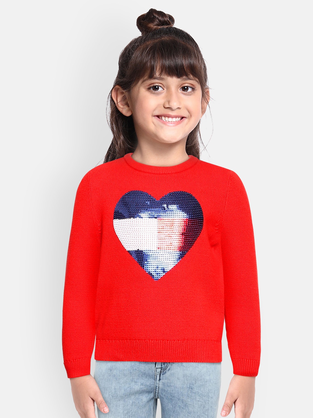 

Tommy Hilfiger Girls Red Embellished Pure Cotton Pullover