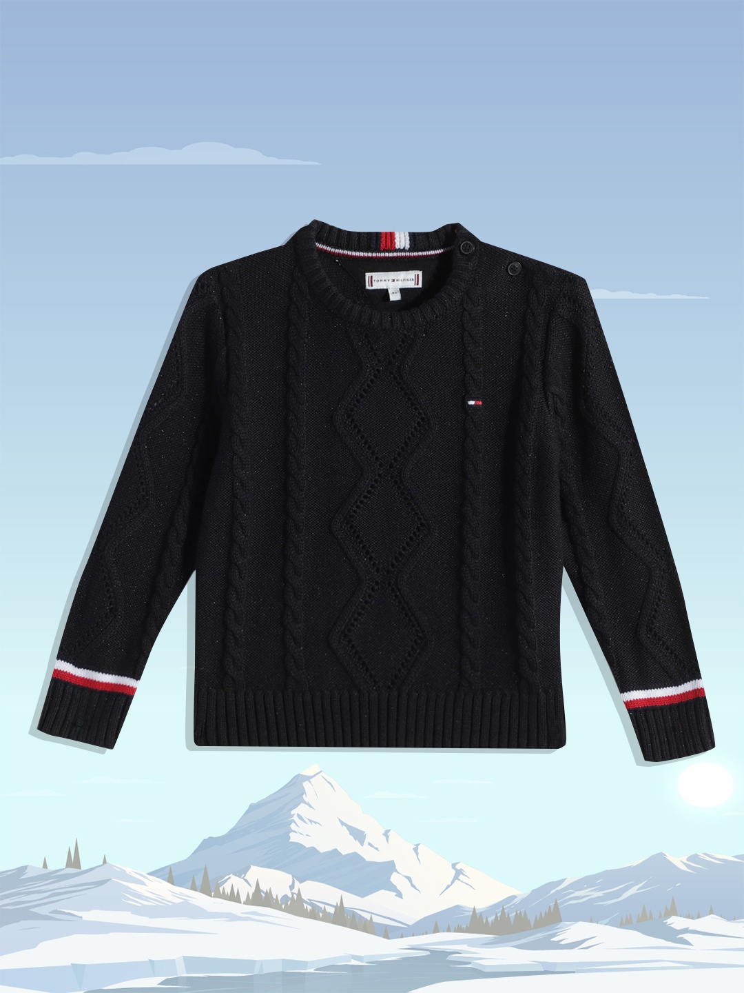

Tommy Hilfiger Girls Black Cable Knit Pure Cotton Pullover