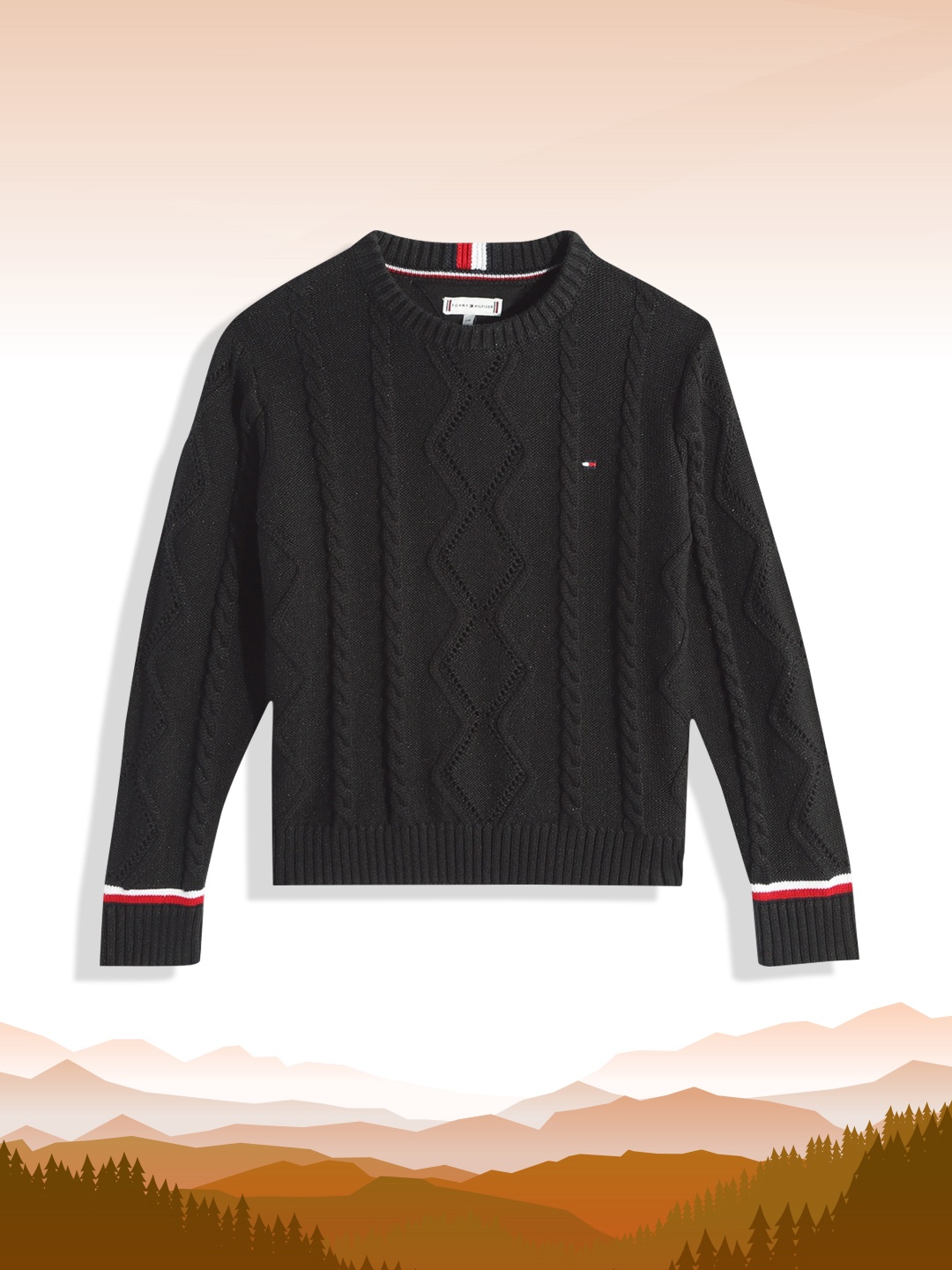 

Tommy Hilfiger Girls Black Cable Knit Pullover