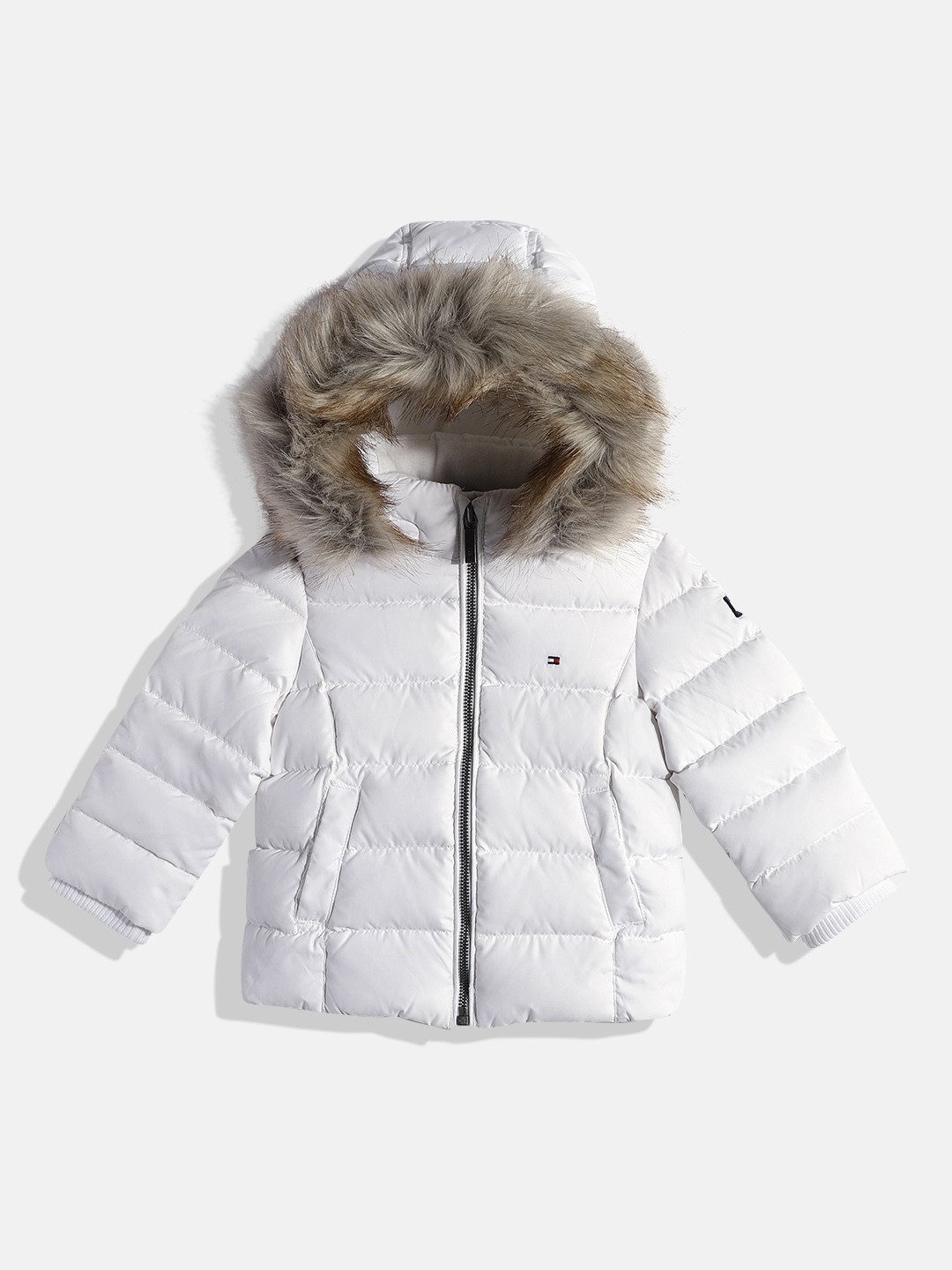 

Tommy Hilfiger Girls White Solid Hooded Padded Jacket