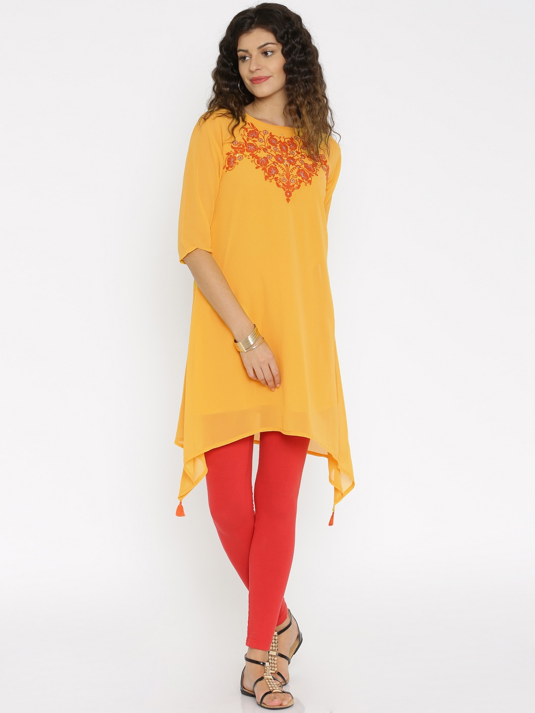 

Global Desi Yellow Embroidered Tunic