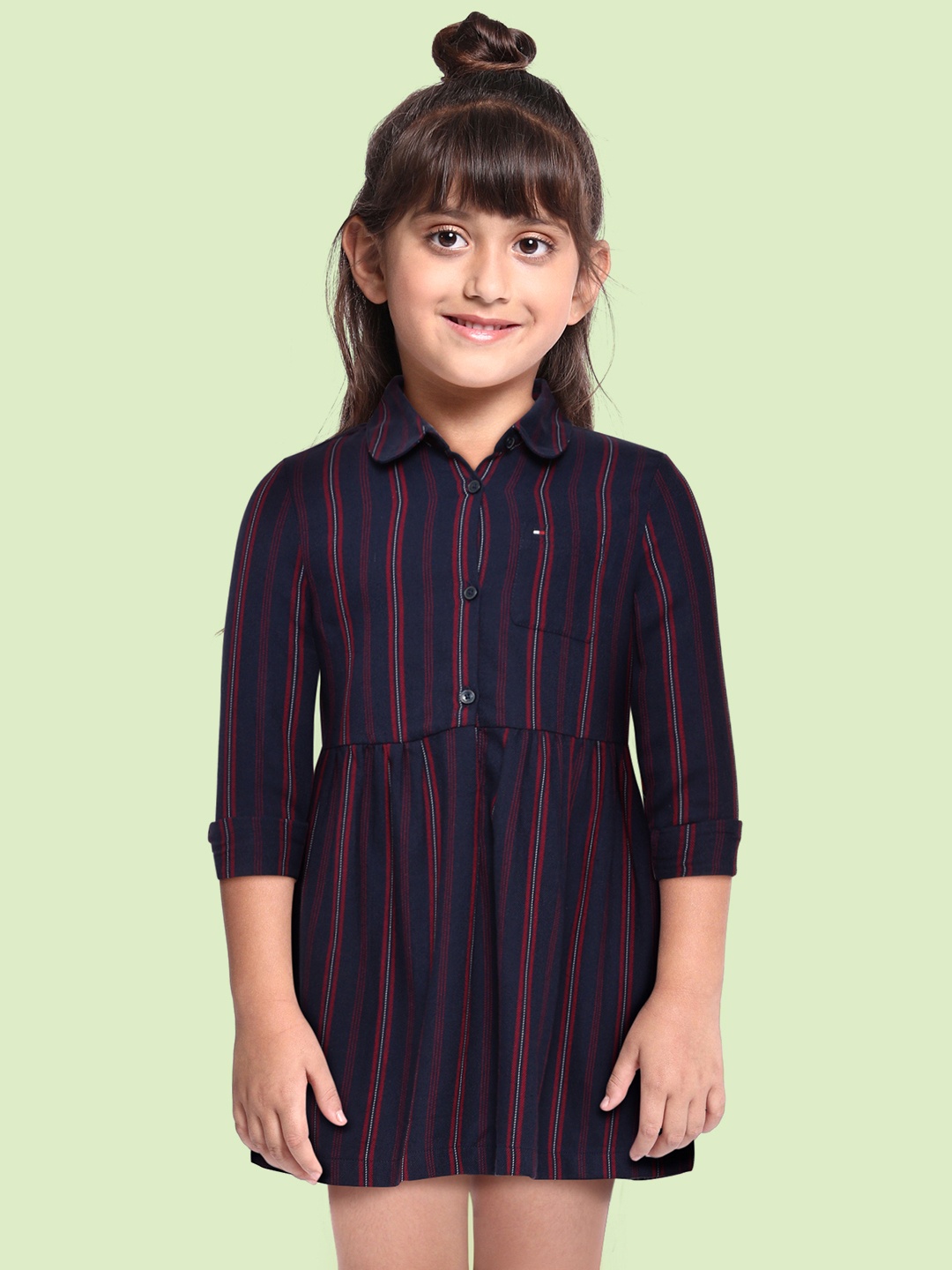 

Tommy Hilfiger Navy Blue & Red Striped Pure Cotton A-Line Dress