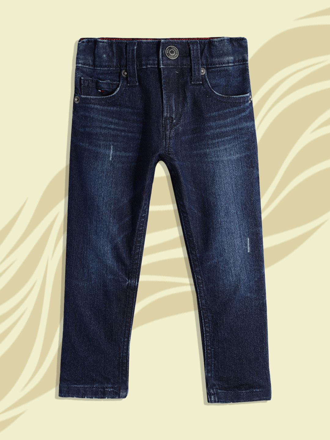 

Tommy Hilfiger Boys Navy Blue Tapered Fit Low Distress Light Fade Stretchable Jeans