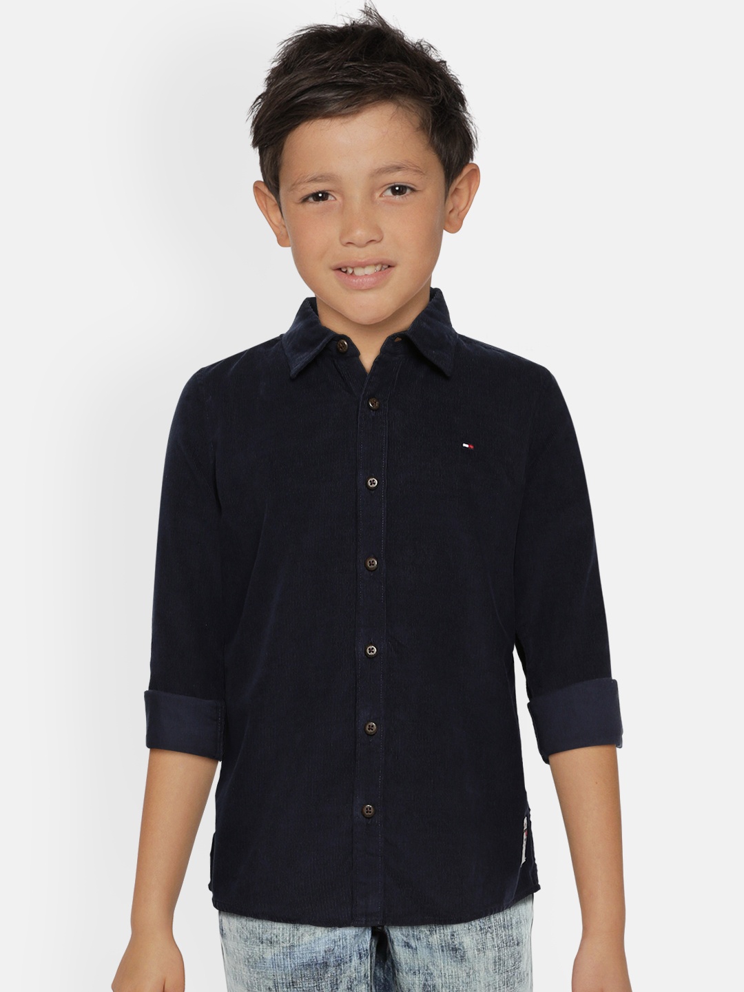 

Tommy Hilfiger Boys Navy Blue Solid Corduroy Pure Cotton Casual Shirt