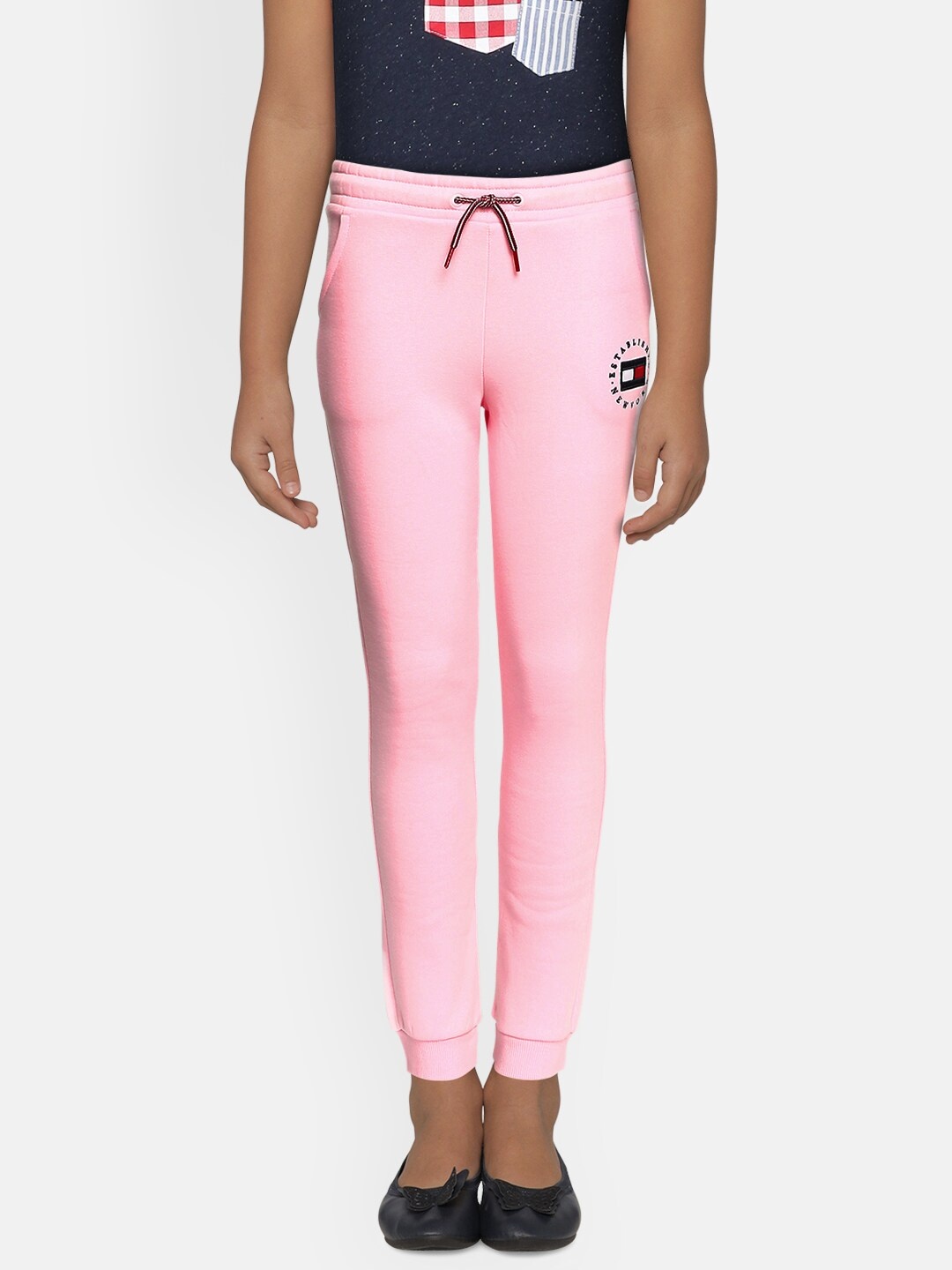 

Tommy Hilfiger Girls Pink Solid Heritage Logo Printed Sweatpants