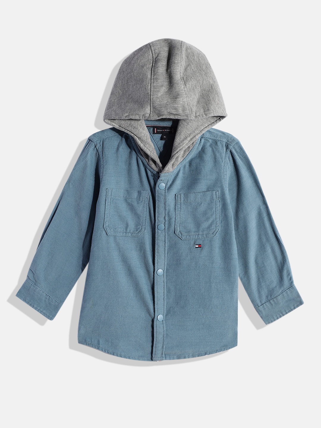 

Tommy Hilfiger Boys Blue Pure Cotton Hooded Casual Shirt