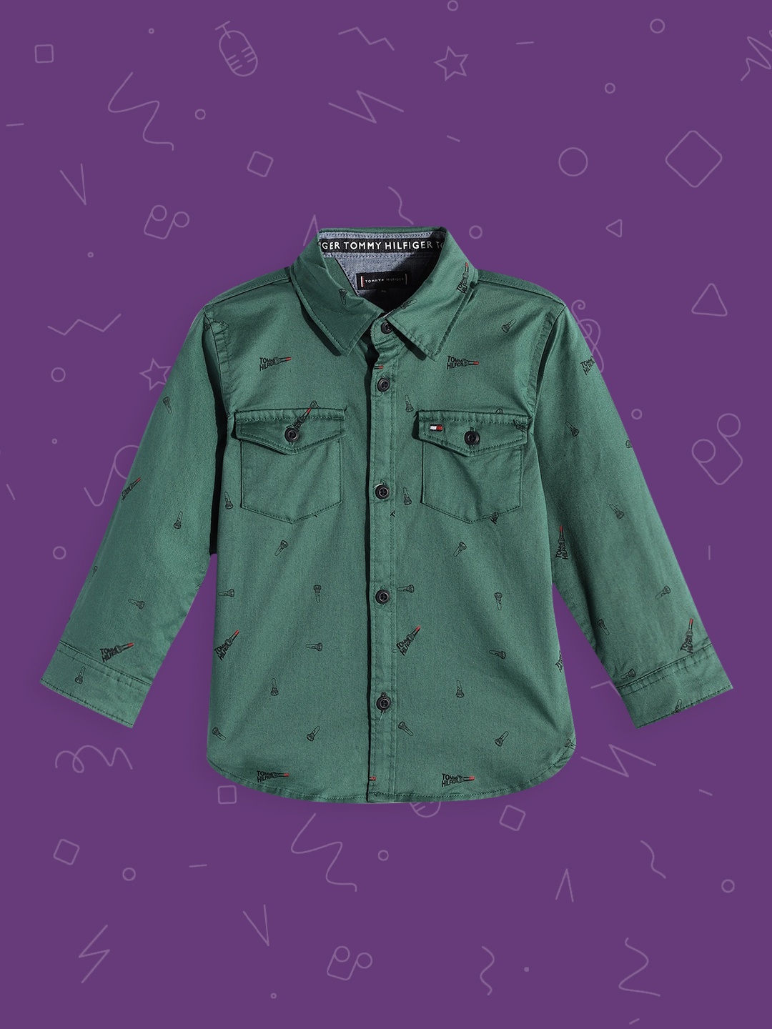 

Tommy Hilfiger Boys Green Conversational Printed Casual Shirt