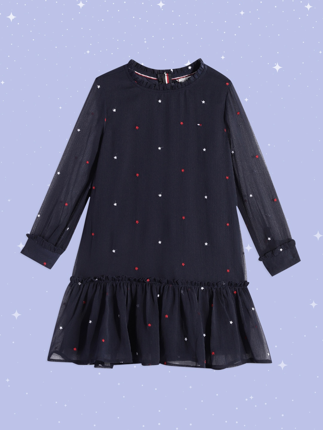 

Tommy Hilfiger Girls Navy Blue Embroidered Peplum Dress