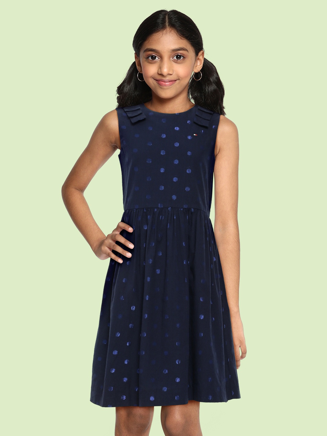 

Tommy Hilfiger Girls Blue Polka Dots Printed Fit and Flare Dress