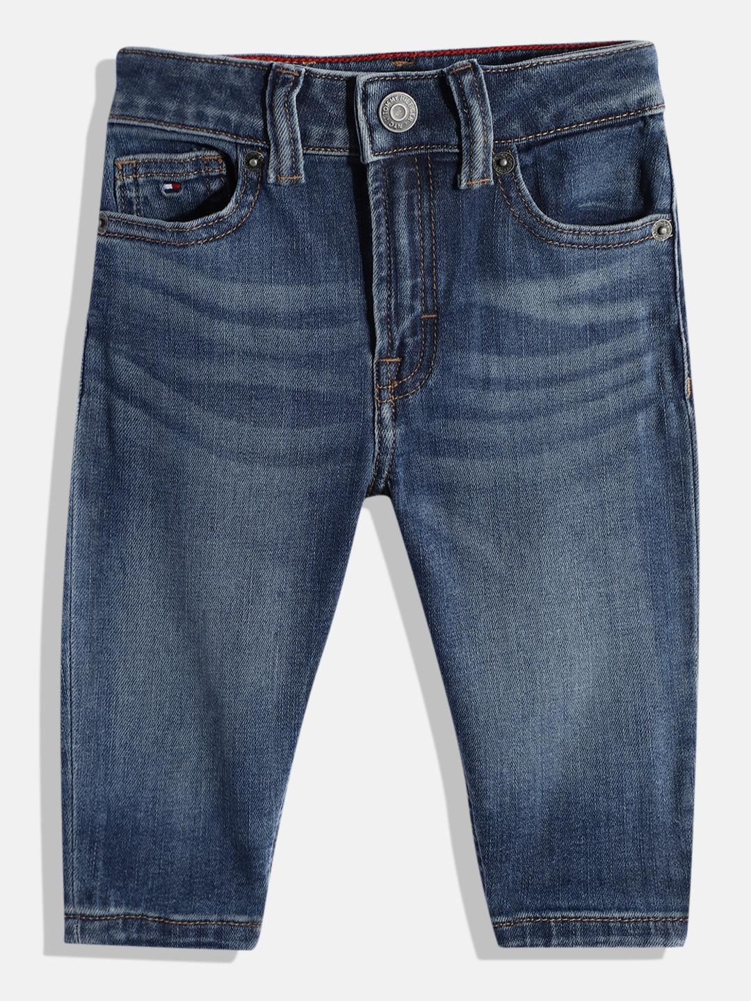 

Tommy Hilfiger Girls Blue Tapered Fit High-Rise Heavy Fade Stretchable Jeans