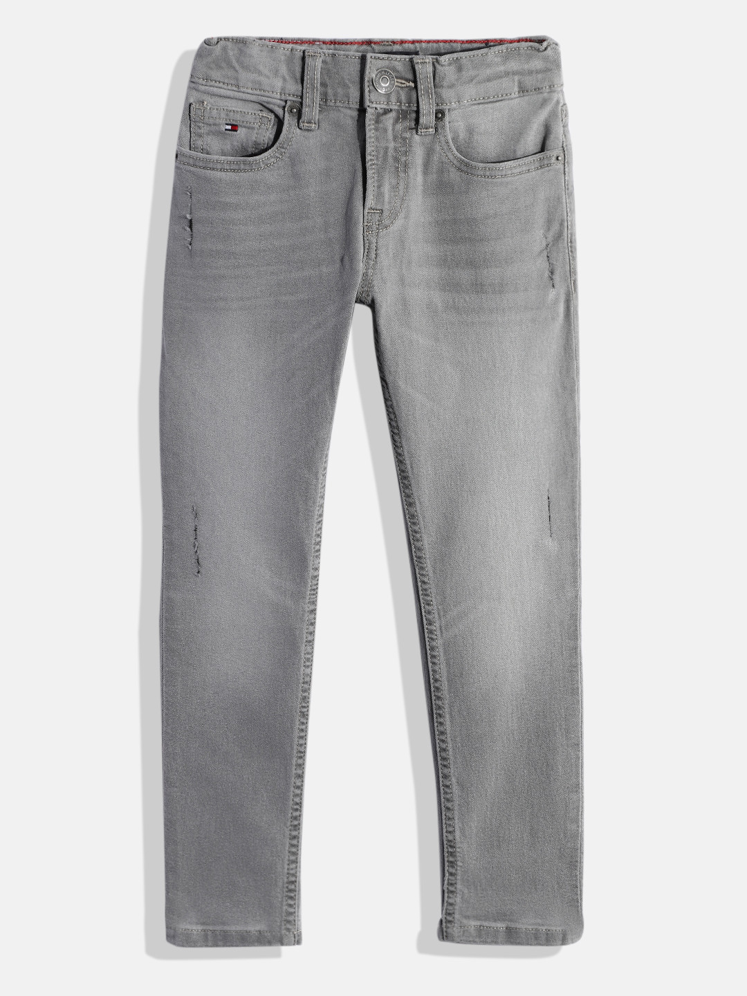 

Tommy Hilfiger Boys Grey Slim Fit Low Distress Light Fade Stretchable Jeans